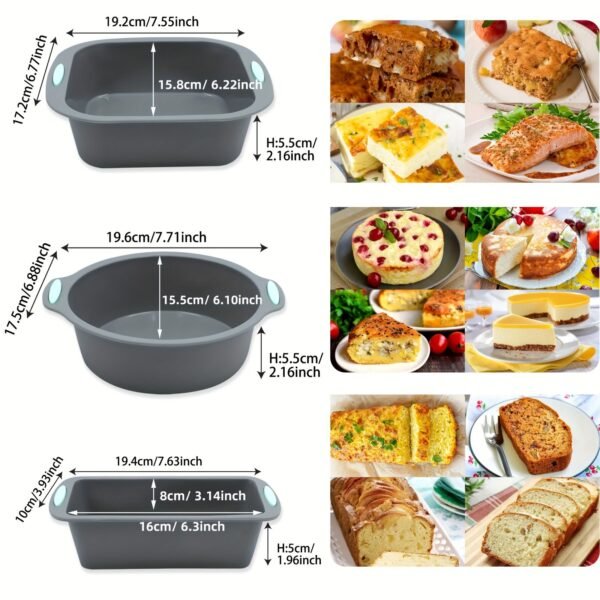 3pcs Non-Stick Silicone Mini Cake Mold Set (Round, Square & Toast Shape) | Baking Kitchenware