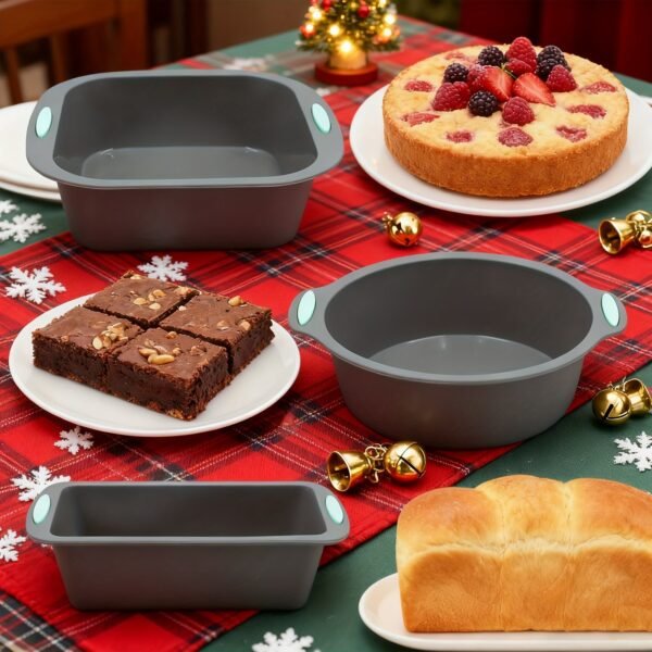 3pcs Non-Stick Silicone Mini Cake Mold Set (Round, Square & Toast Shape) | Baking Kitchenware