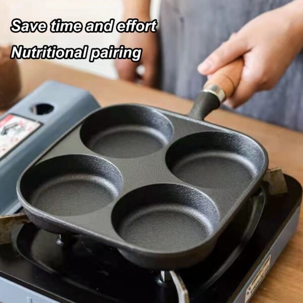 4-Cup Cast Iron Egg & Pancake Pan Non-Stick Omelette Skillet | Cookware