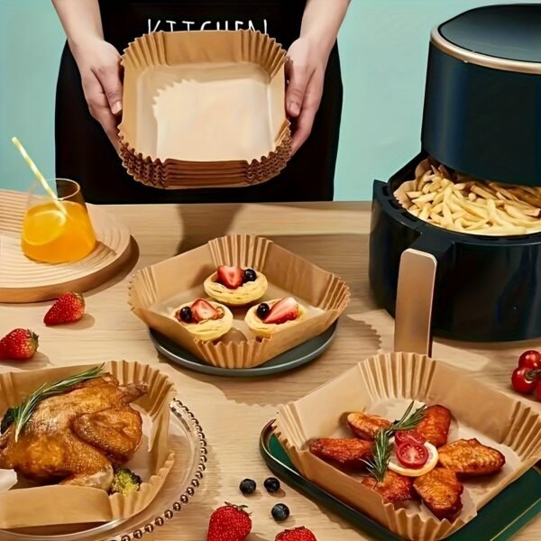 10pcs Non-Stick Air Fryer Liners Brown Paper Sheets for Baking | Cookware