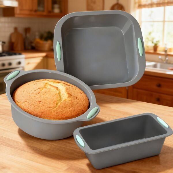 3pcs Non-Stick Silicone Mini Cake Mold Set (Round, Square & Toast Shape) | Baking Kitchenware