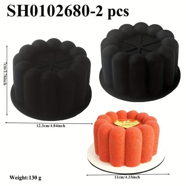 2pcs Fluted Silicone Mousse Cake Mold Wavy Cylinder Dessert Molds | Baking Kitchenware