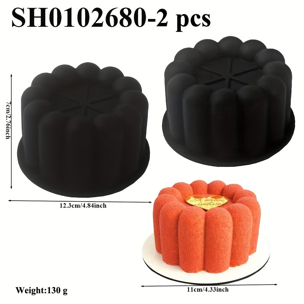 2pcs Fluted Silicone Mousse Cake Mold Wavy Cylinder Dessert Molds | Baking Kitchenware